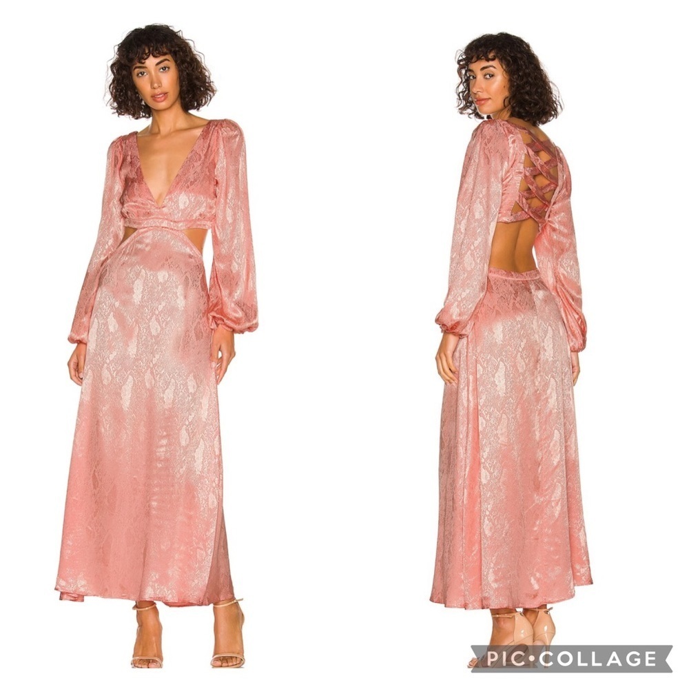 AFRM Norton Snake Blush Jacquard Cutout Sides & Back Midi Dress Size SP NWT